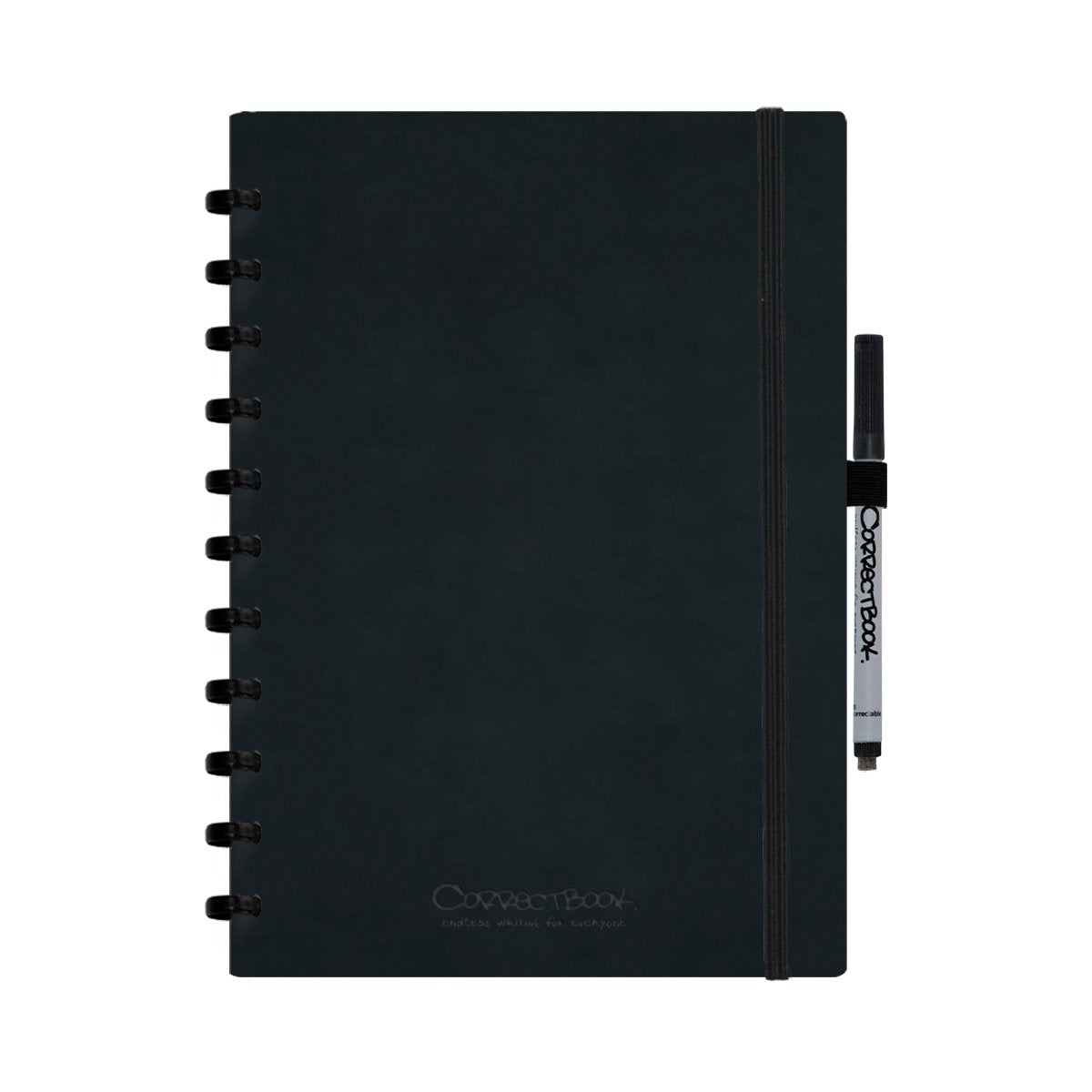 Correctbook a4 uitwisbaar notitieboek – ink black kunstleer hardcover – blanco – herbruikbaar schrift – inclusief pen wisdoekje – aanvulbaar met extra pagina’s