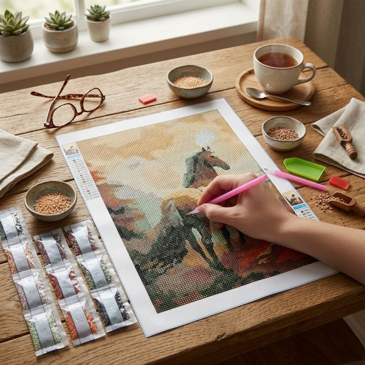 Craftline diamond painting - 30x40 cm – diamond painting kit met steentjes – diamant schilderij knutselset – diamond art voor volwassenen en kinderen – diy hobby set - 1 willekeurige variant