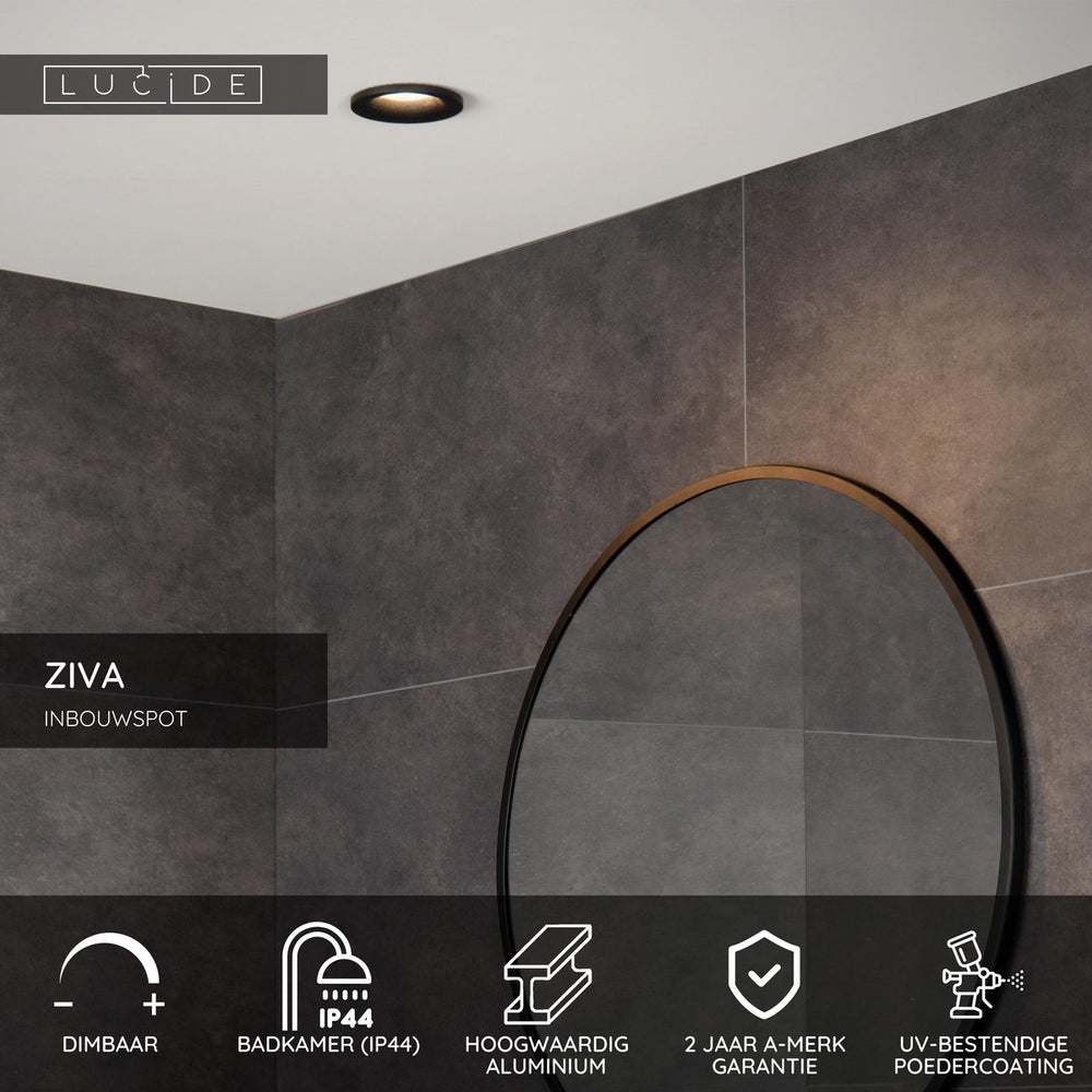 Lucide ziva - inbouwspot badkamer - ø 8,4 cm - 1xgu10 - ip44 - zwart