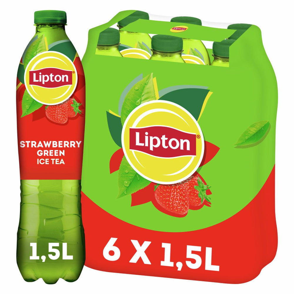 Lipton ice tea green fles - strawberry - laag in suiker - 6 x 1500 ml - voordeelverpakking