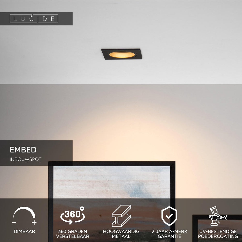 Lucide embed - inbouwspot - 1xgu10 - zwart