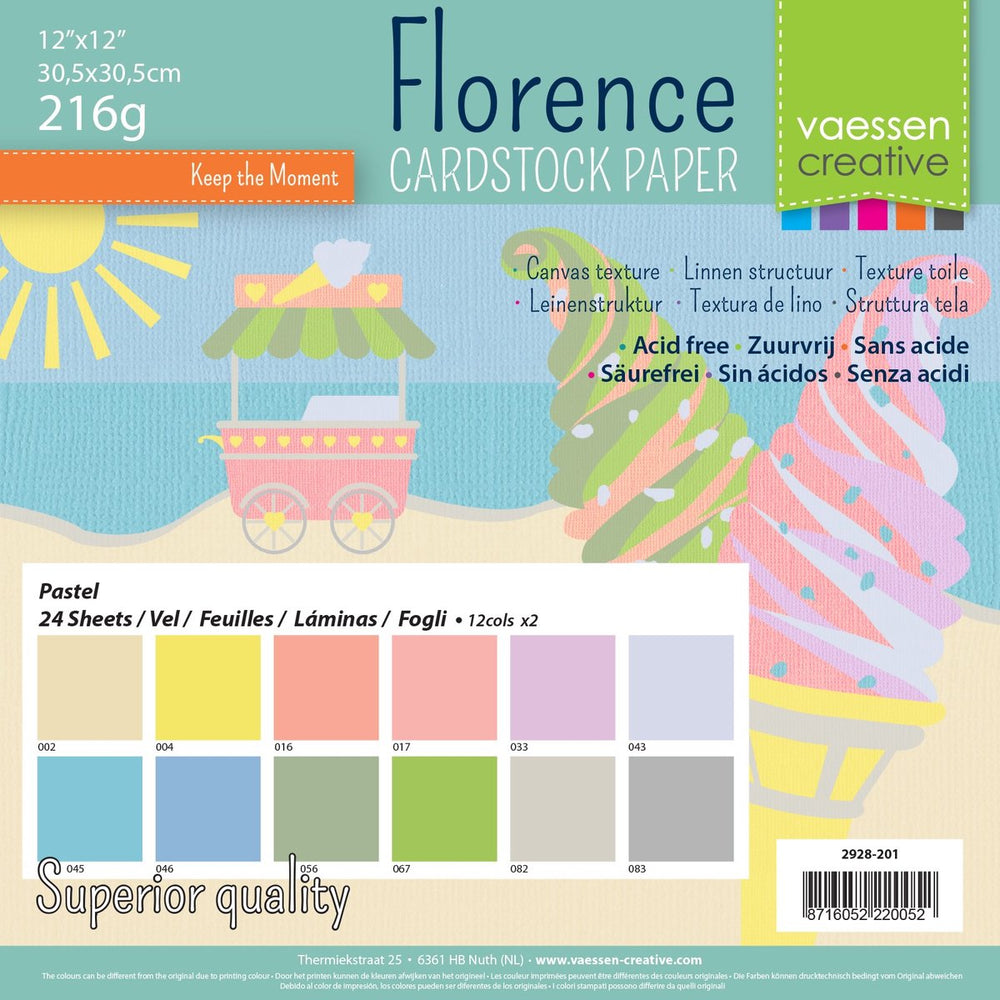 Vaessen creative cardstock - paaskleuren - 30,5 x 30,5 cm - 24 vellen - textuur - 216 g