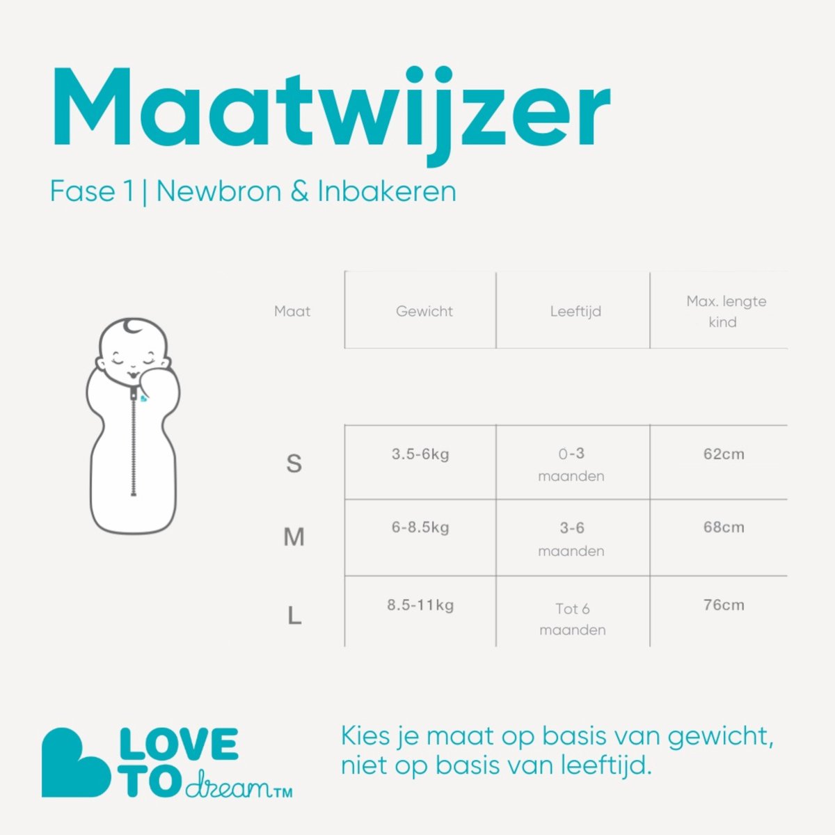 Love to dream ™ babyslaapzak swaddle up™ - inbakeren - baby 3-6 maanden - 6-8.5 kg - all season - 1.0 tog - wit