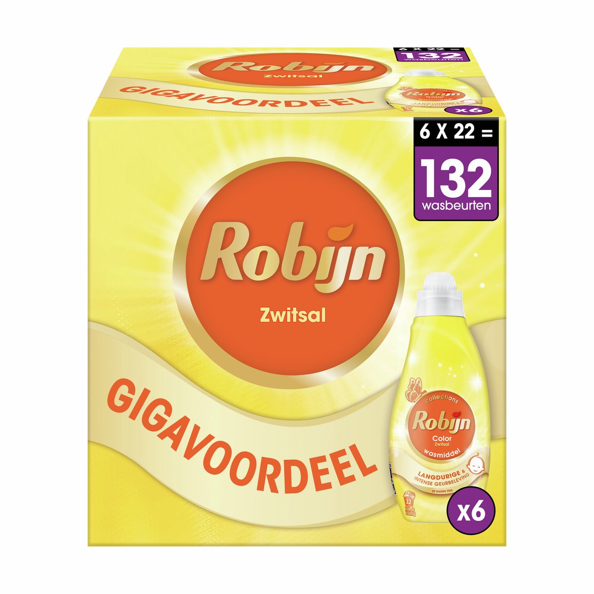 Robijn klein krachtig vloeibaar wasmiddel - color zwitsal - 6 x 22 wasbeurten - voordeelverpakking