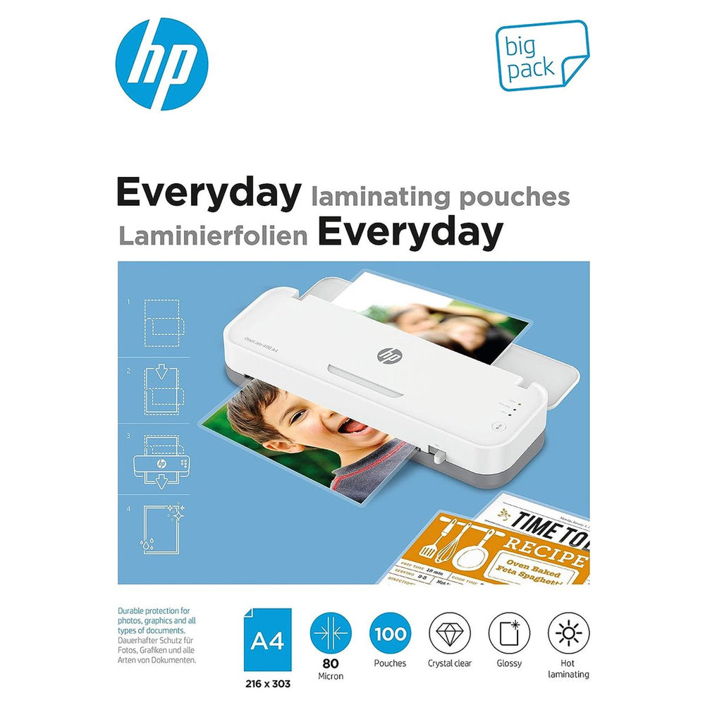 Hp 9154 everyday lamineerfolies a4 big pack - lamineerhoezen voor warm lamineren - transparant - 80 micron - 100 stuks