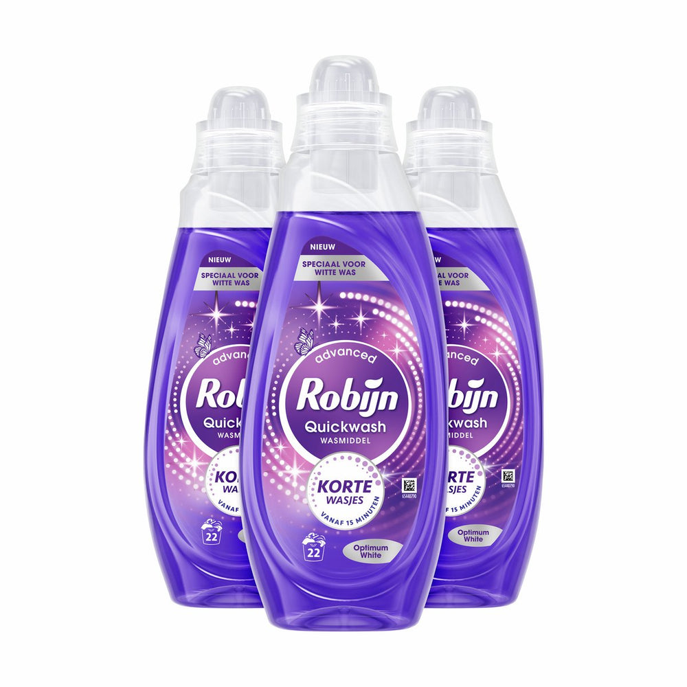 Robijn quickwash vloeibaar wasmiddel - optimum wit - 3 flessen - 66 wasbeurten - voordeelverpakking