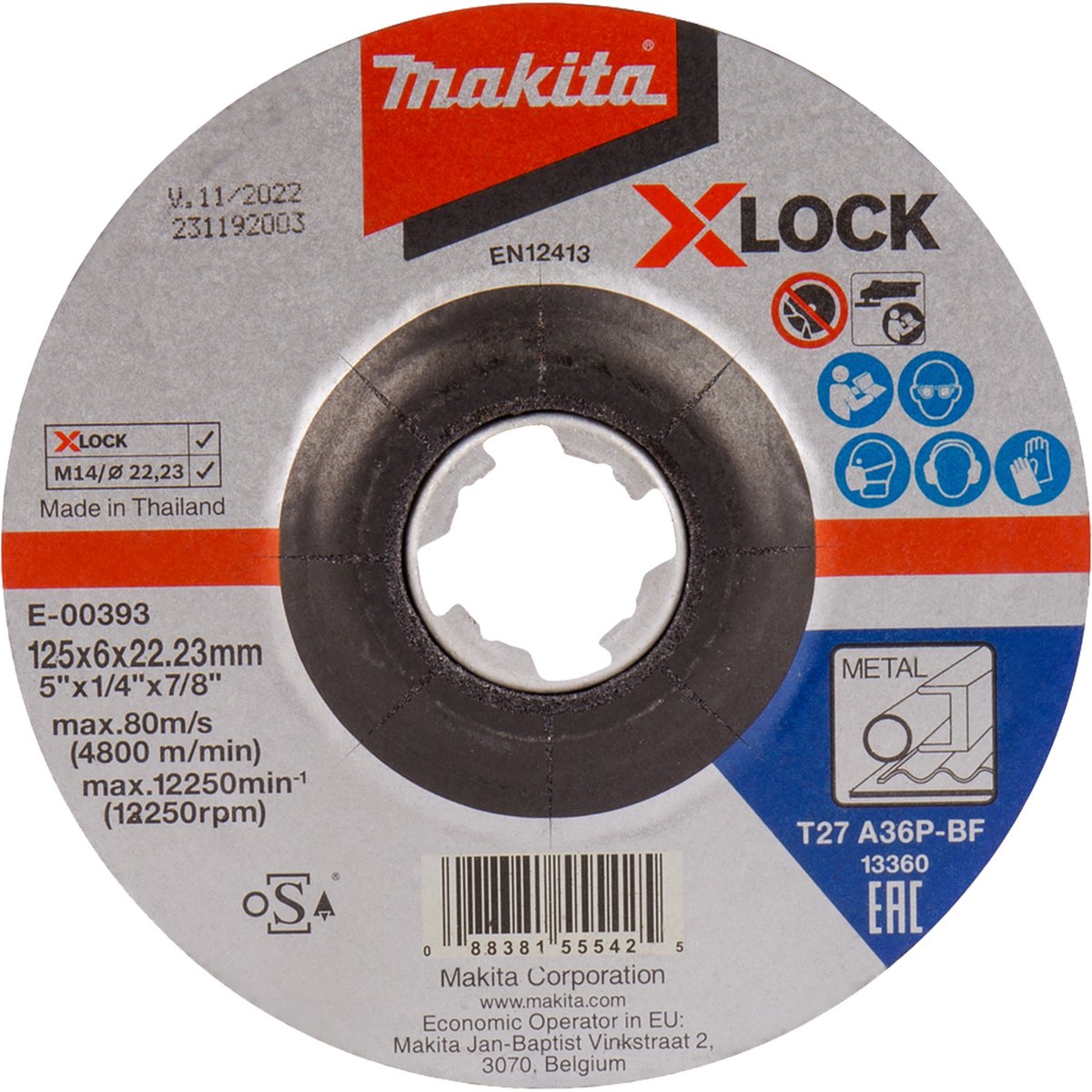 Makita accessoires makita e-00393 afbraamschijf staal x-lock | x 125 x 22,23 x 6,0mm