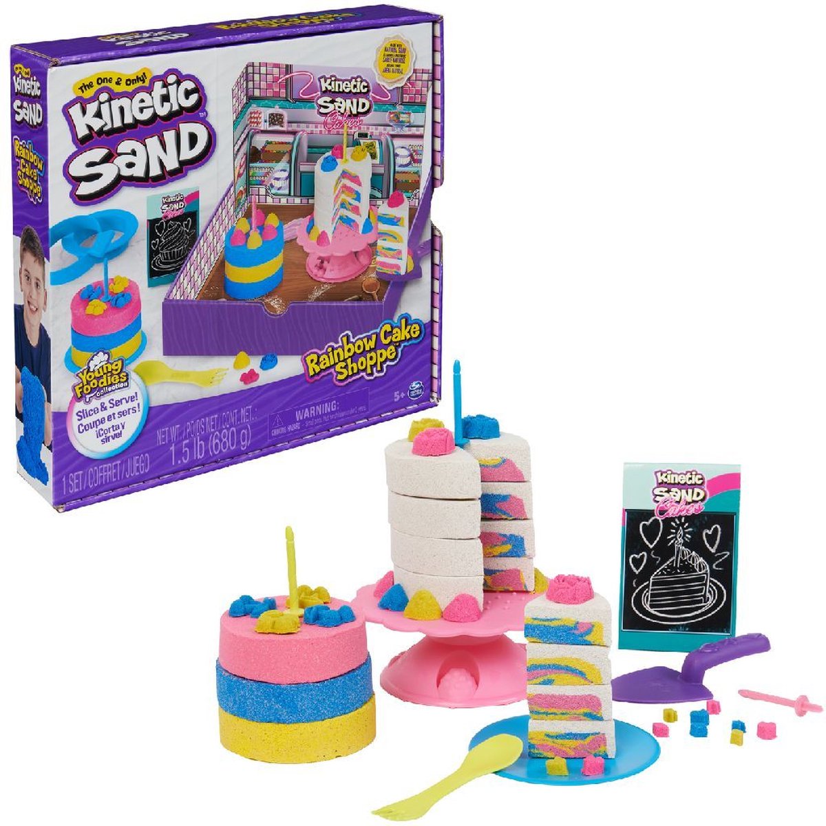 Kinetic sand - regenboog taartenwinkel met 680 g origineel 10 stuks keukengerei en accessoires - sensorisch speelgoed