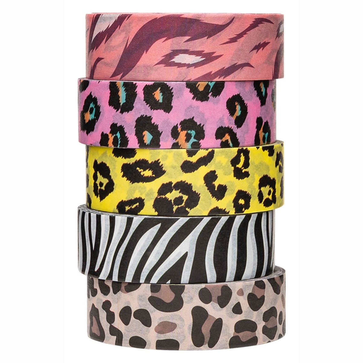 Kleuringen - Washi Tape Dieren Patronen 5 Rollen, 5mtr.