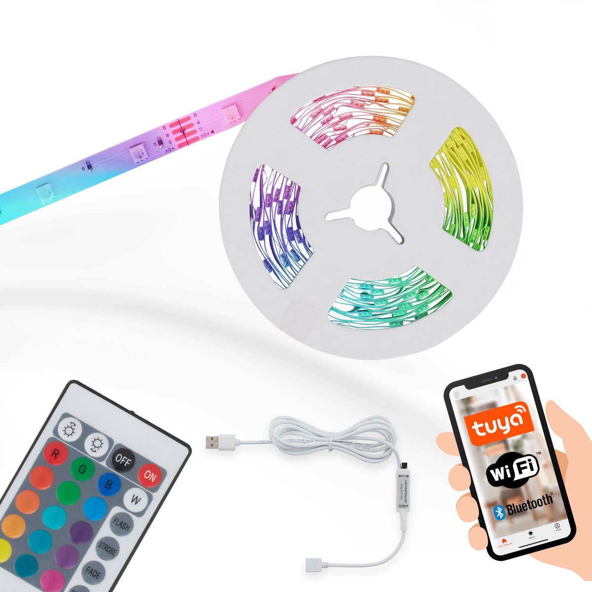 Briloner - usb slimme led strips - 2309150 - muzieksensor - spraakbesturing - inkortbaar - zelfklevend - 500 x 10 cm (lxb)