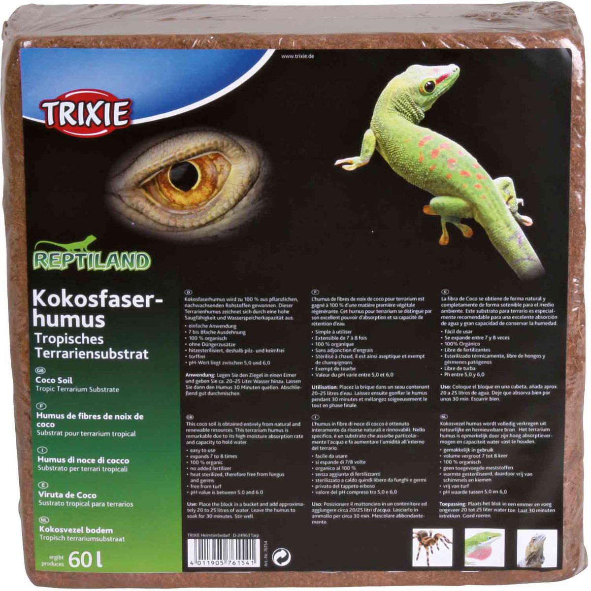 Trixie kokosvezelhumus substraat 60l - schimmelvrij, ph neutraal, geperst voor reptielen