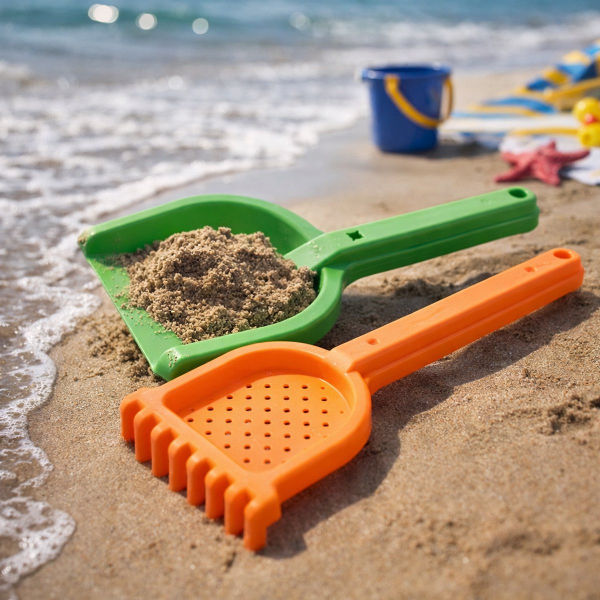 Eddy toys strandschep en hark 2-delig - strandschepje voor peuters - strandhark speelgoed voor zandbak en strand - strandspeelgoed 18 maanden - zand speelgoed kinderen