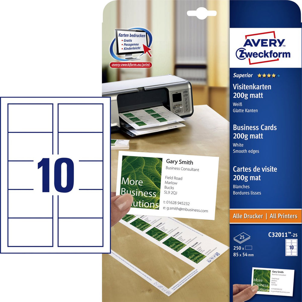 Avery visitekaarten quick clean 200 g m��