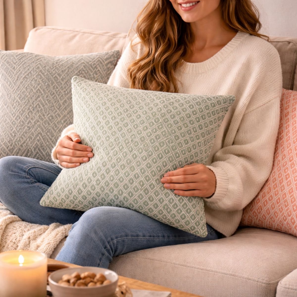 Arti casa sierkussen - 45x45 cm - decoratief kussen - zacht en comfortabel - voor bank en bed - groen