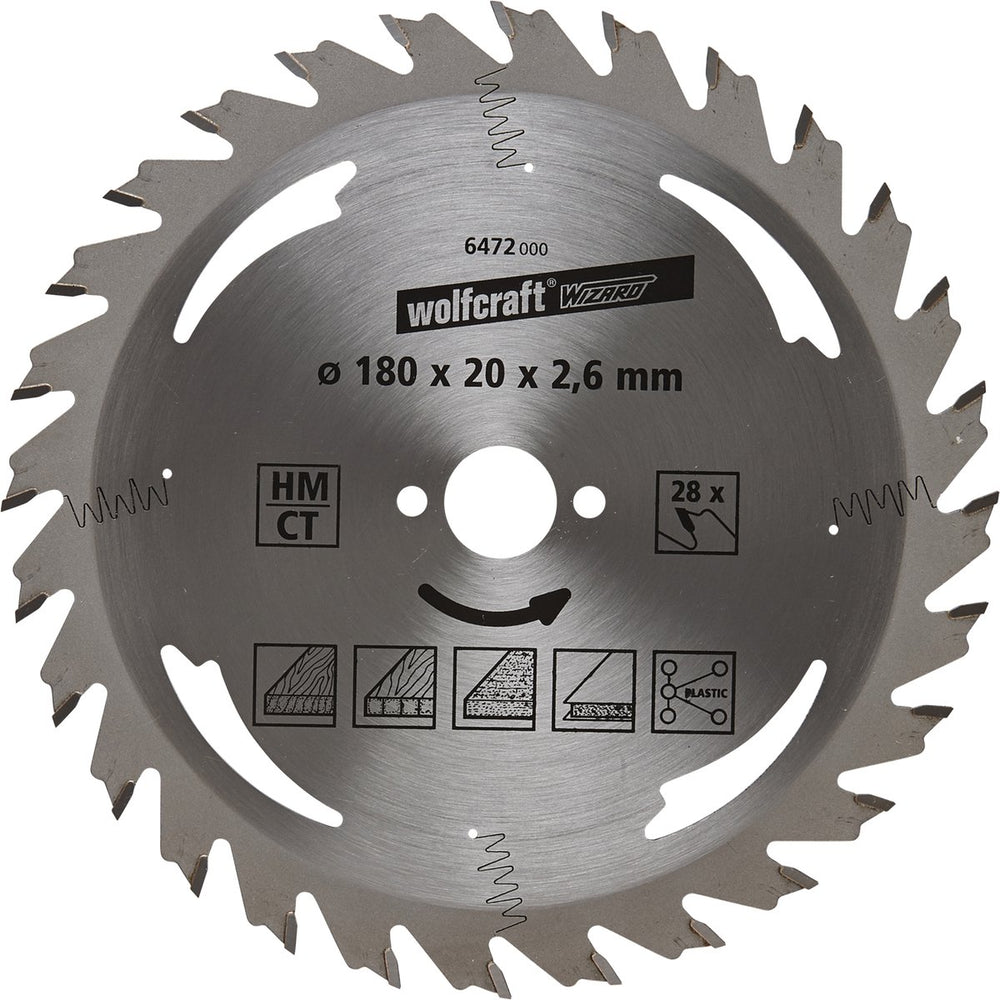 Wolfcraft - cirkelzaagblad 180x20mm - 28 tanden - zaagblad voor cirkelzaag - serie zilver - 6472000