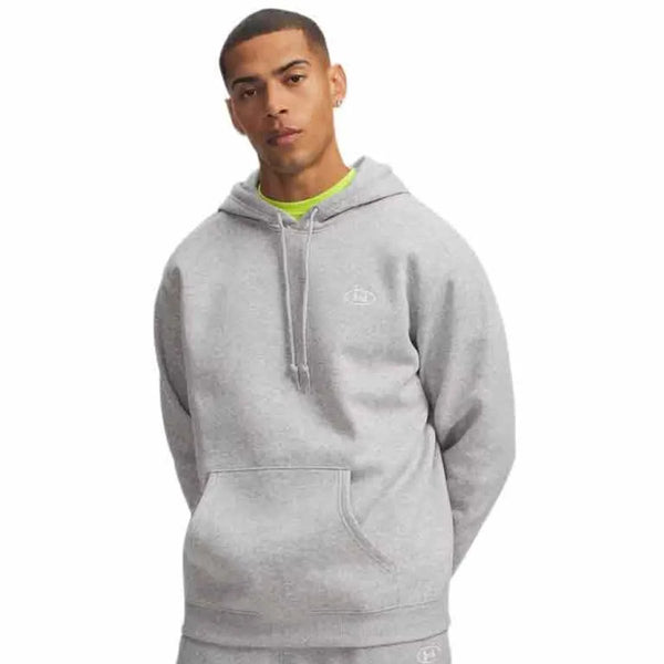 Under armour ua rival flc hoodie-gry heren sporttrui - mod grijs light heather - wit s