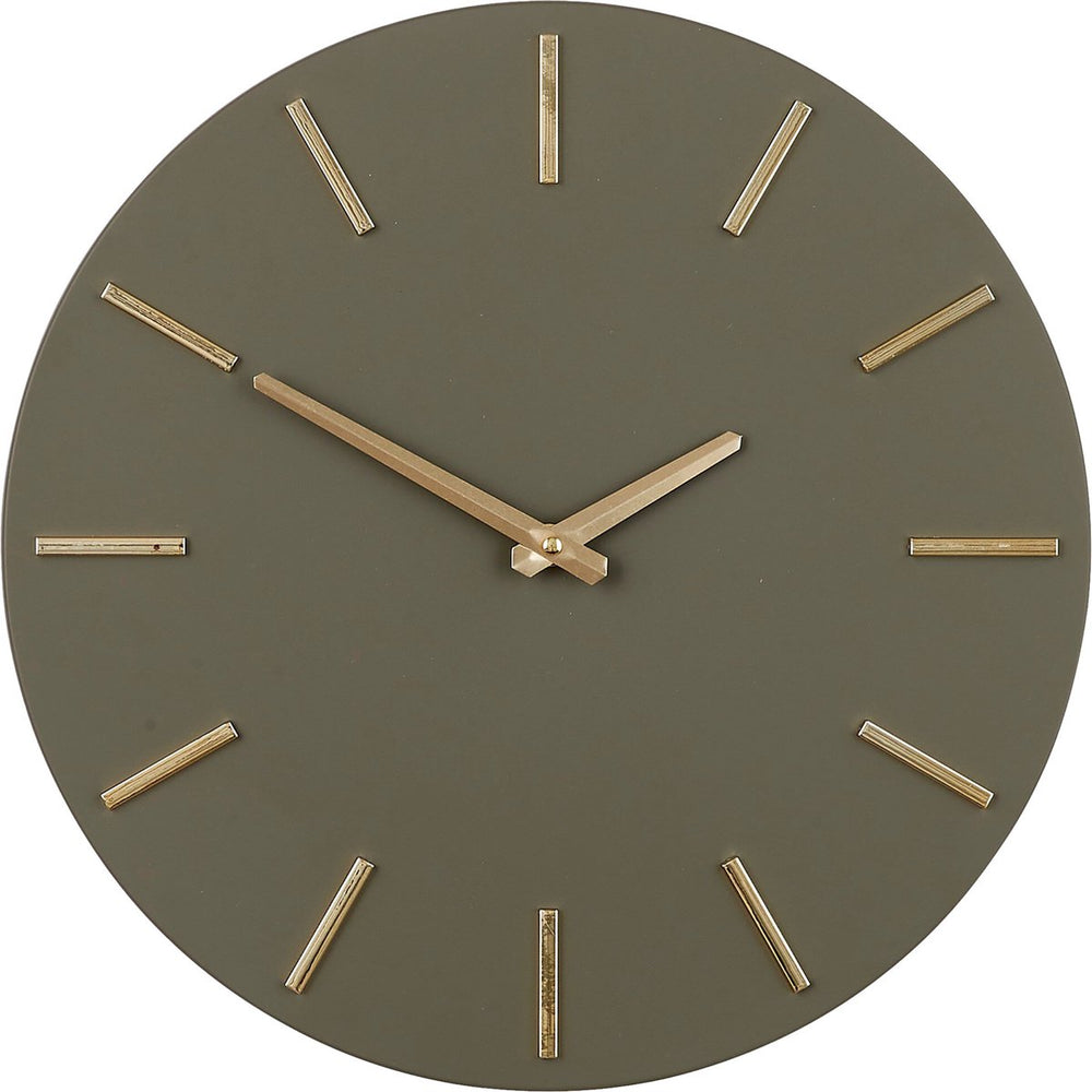 Mica decorations wandklok - donker groen - d36 cm - aluminium - muur klok - rond
