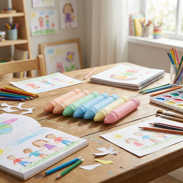 Eddy toys krijt xl - stoepkrijt xl 7 stuks - ca. 17 x 9 cm - groot formaat stoepkrijt voor buiten - roze, blauw, groen, geel en oranje