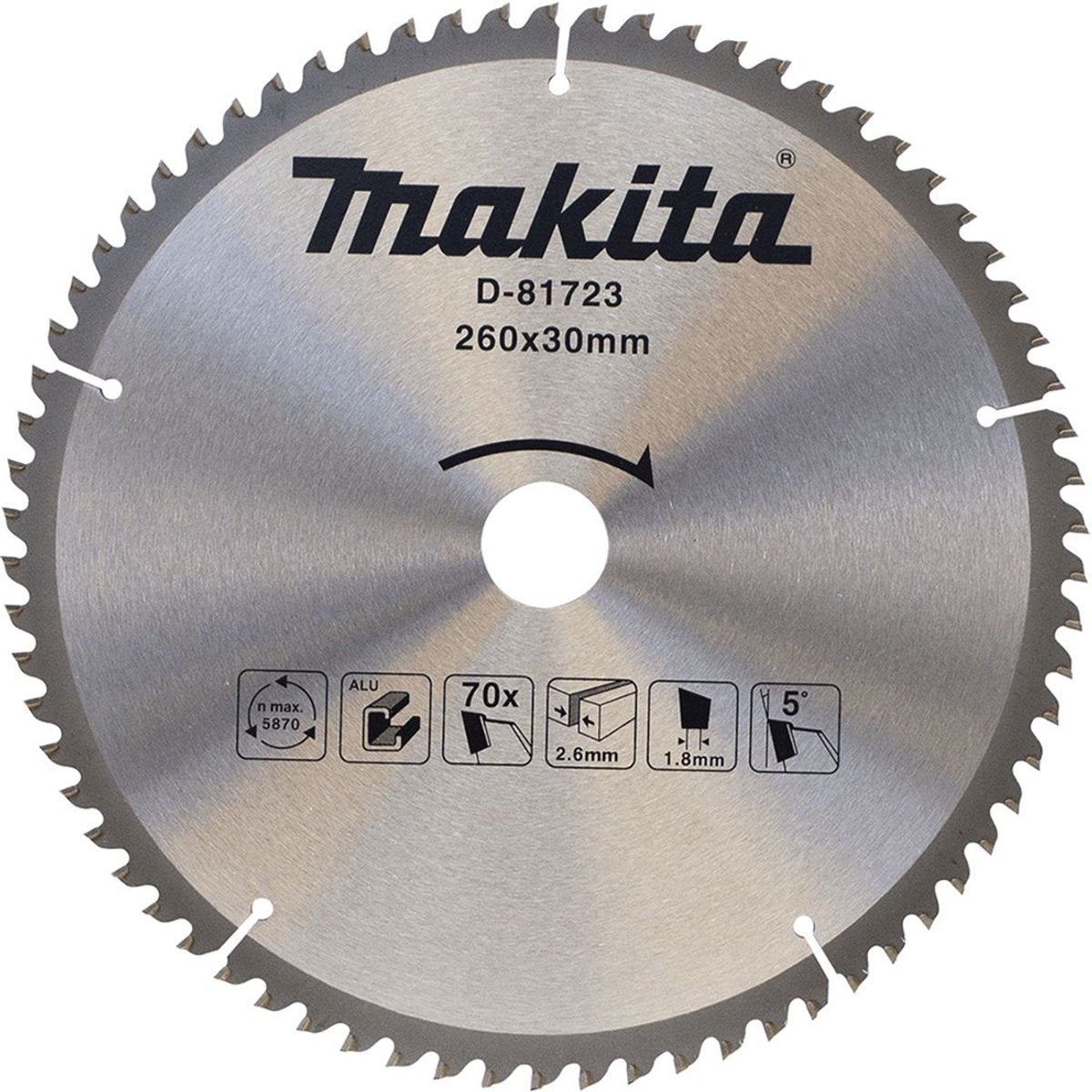 Makita d-81723 afkortzaagblad standaard aluminium | ø 260 x 2,8 x 30mm 70t
