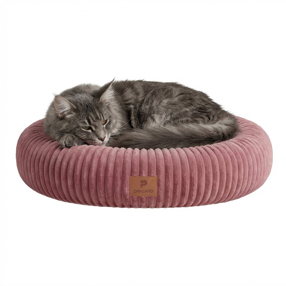 Peluvio koya – rond kattenmand – maat l – hoge zachte randen voor hoofd nek – knus warm – antislip onderkant – uitneembaar kussen wasbare hoes – comfortabel rustplekje