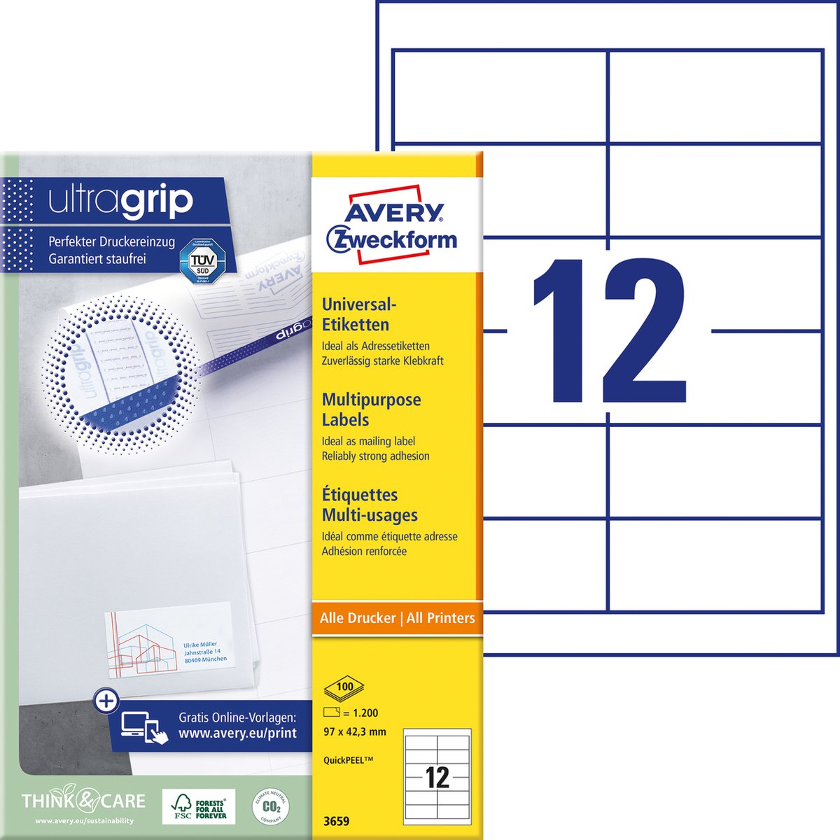 Avery 3659 wit printeretiket