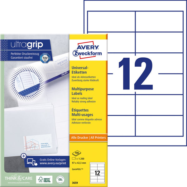 Avery 3659 wit printeretiket