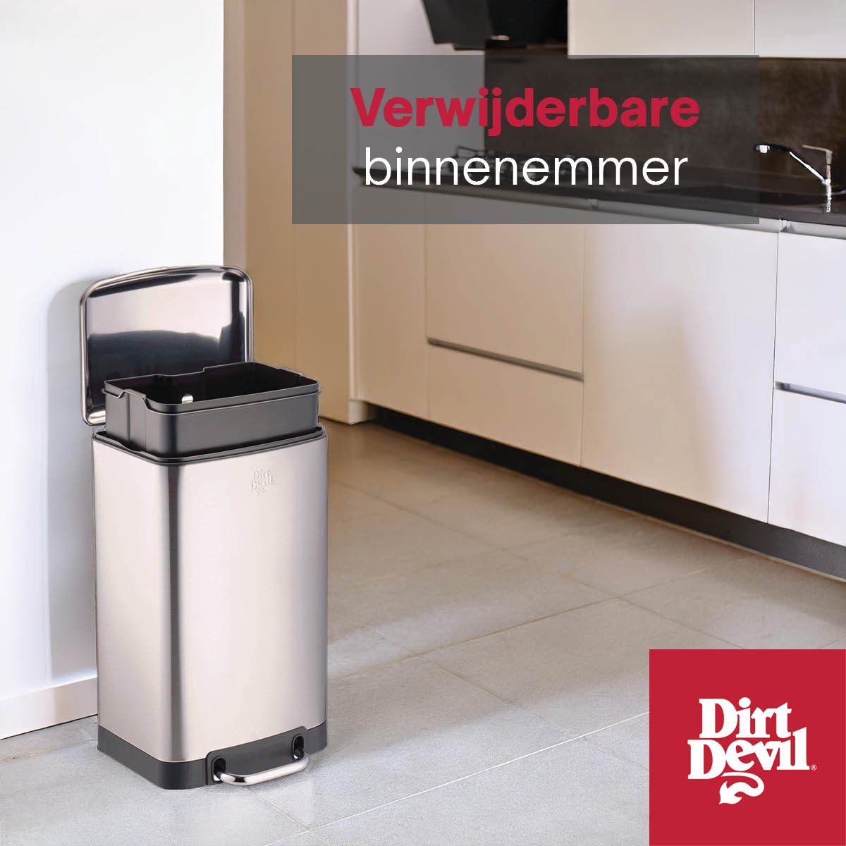 Dirt devil pedaalemmer 20 liter - afvalemmer soft close mechanisme - prullenbak met verwijderbare binnenbak - voor keuken en badkamer - 30 x 29 x 52.5 cm - rvs - zilver