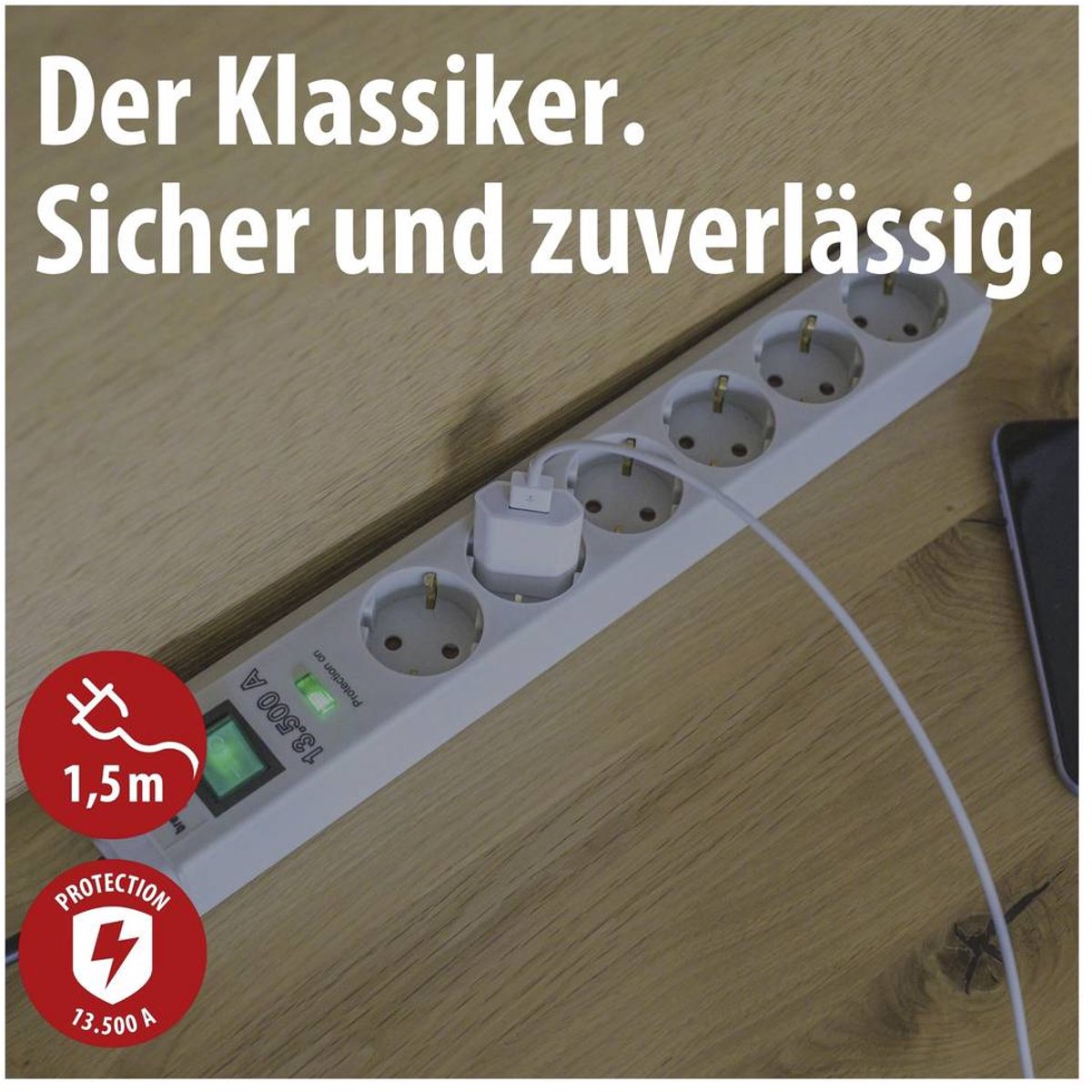 Brennenstuhl eco-line 13.500a surge protector power strip 6-way (light gray, 1.5 meter)