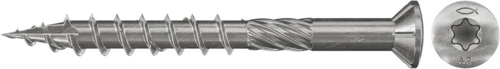 Fischer vlonderschroef 5 x 60 mm - a2 rvs - deeldraad - tx opname - verzonken kop - 150 stuks
