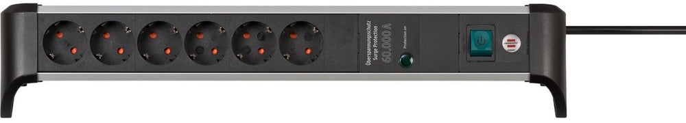 Brennenstuhl alu-office-line 60.000a overspanningsbeveiligings contactdoosstrip 6-voudig 1,8m h05vv-f 3g1.5
