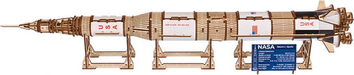 Ugears 3d modelbouw - nasa saturn v - mechanisch bouwpakket hout - educatief speelgoed