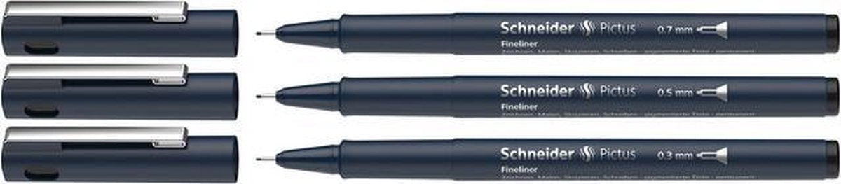 Schneider schrijfwaren schneider fineliner - pictus - zwart - 3 lijnbreedtes - s-197593