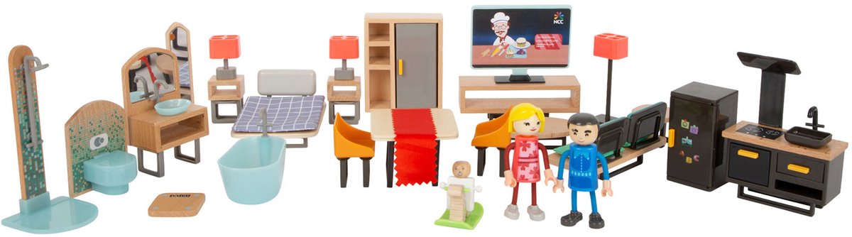 Small Foot Houten Poppenhuis Meubeltjes Moderne Set, 31dlg.