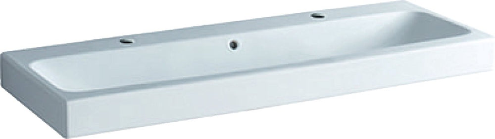 Geberit icon wastafel 120x48.5x16cm 1 wasbak 2 kraangaten links en rechts met overloopgat keramiek wit glans