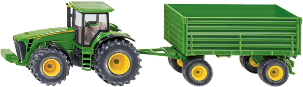 Siku 1953, john deere tractor met hanger, schaal 1:50, metaal kunststof