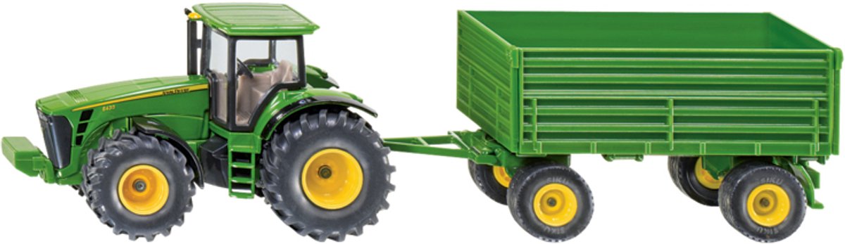 Siku 1953, john deere tractor met hanger, schaal 1:50, metaal kunststof