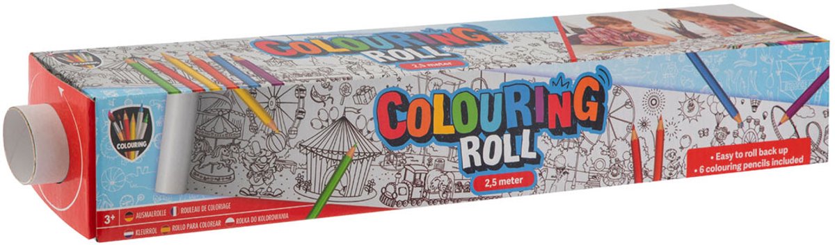 Creatieve hobbygroep kleurrol met print en 6 kleurpotloden, 250x42cm