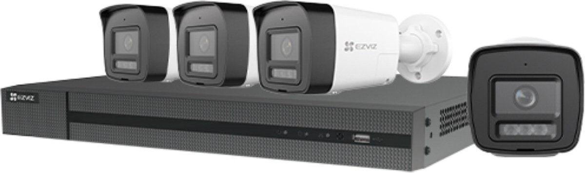 Ezviz h3k poe 4k kit - 4x beveiligingscamera buiten – ai-detectie, nachtvisie active defense - ip67 – poe sd