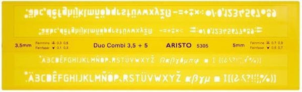Aristo lettersjabloon duo-combi - afmetingen 245x75mm - letterhoogte 3.5 5mm - h-profiel - oranje transparant - ar-5305