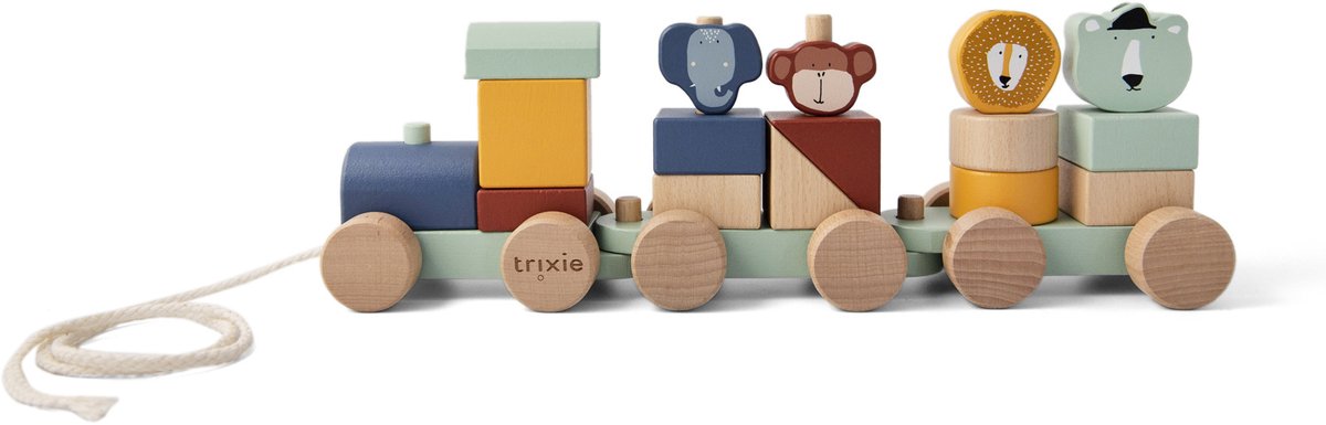 Trixie houten speelgoed - dieren trein - met bouwblokken - treinset met blokken - vanaf 1,5 jaar - voor jongens en meisjes - fsc