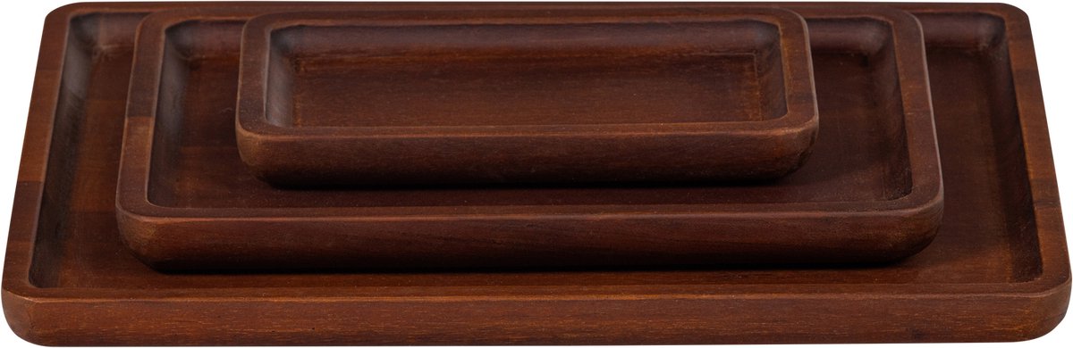 Woood trayla dienblad - mangohout - bruin - set van 3