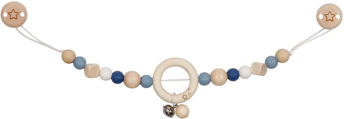 Goki wooden pram chain star blue with clips