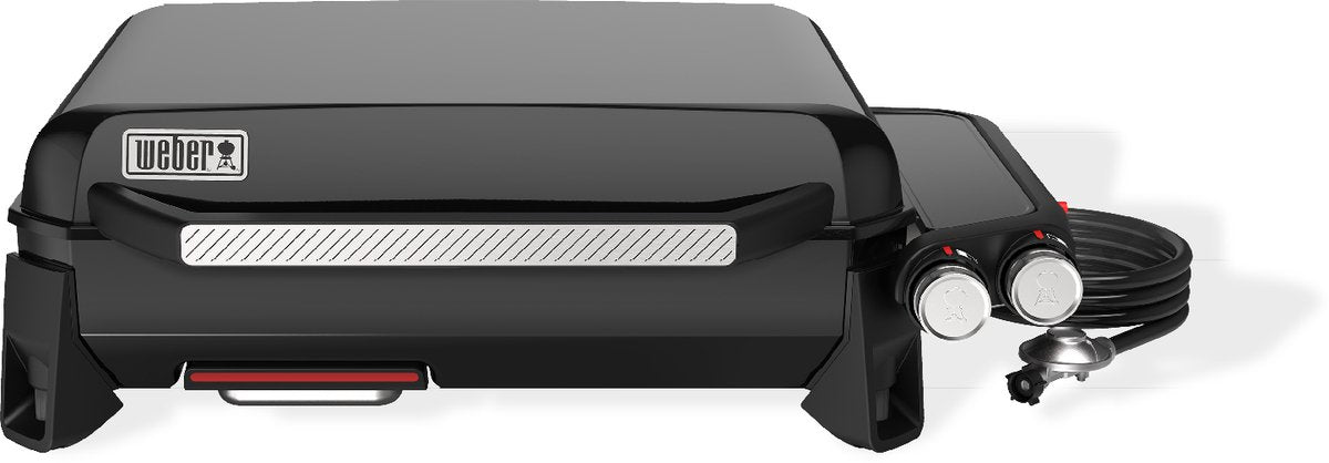 Weber slate plancha - 56 cm bakplaat - gasbarbecue - 2 branders - zwart - verstelbare poten - deksel voor bescherming - bereikt tot 260 °c - porselein geëmailleerde bakplaat met anti-aanbaklaag