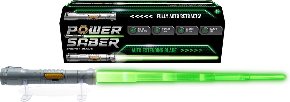 Goliath power saber groen - verkleedaccessoire - schuift automatisch uit!