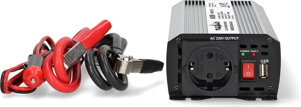 Nedis auto omvormer 600w – 12v 230v – stopcontact usb oplaadpoort – gemodificeerde sinusgolf – accuklemmen sigarettenaansteker – spanningsomvormer