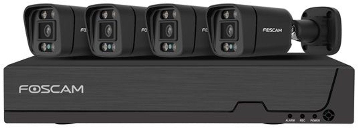 Foscam fna108e-b4-2t-b kit beveiligingscamera set - 4 camera's - poe - 2tb geheugen - kleurennachtzicht 20m - 8mp - zwart