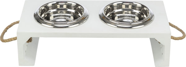 Trixie Be Nordic - Food Bowl Water Bowl - Set - Wood Stainless Steel - White - 2x900 ml
