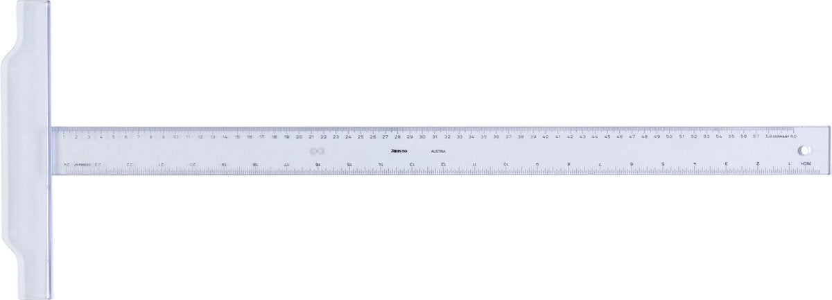 Aristo tekenhaak - lengte 60cm - mm cm inch schaalverdeling - glashelder plexiglas - met anti-slip noppen - ar-23176