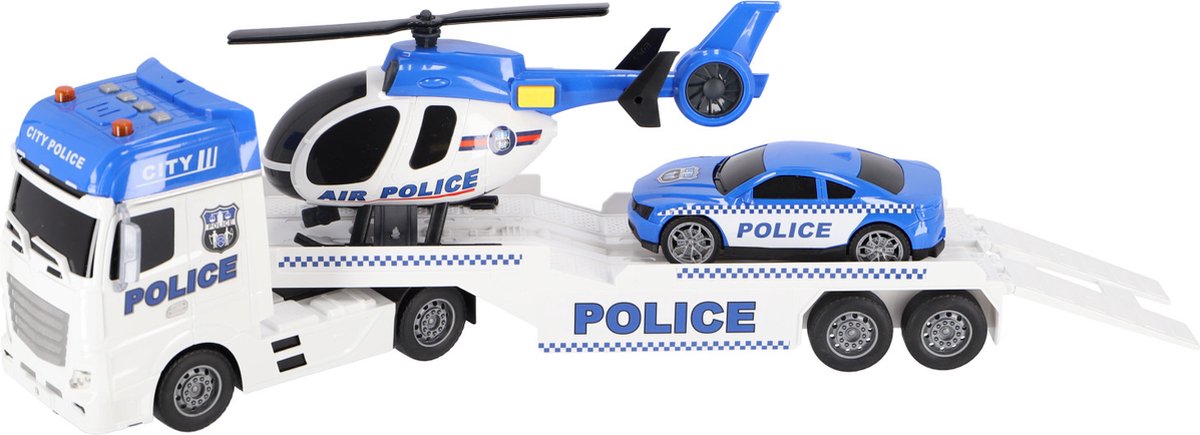 Rapid wheels autotransporter politie met auto en helikopter met licht en geluid en frictie
