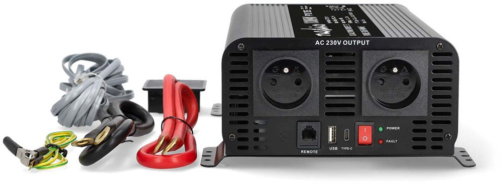 Nedis auto omvormer 1000w – 12v 230v – 2x stopcontact + usb-a usb-c – zuivere sinusgolf – schroefaansluiting – spanningsomvormer